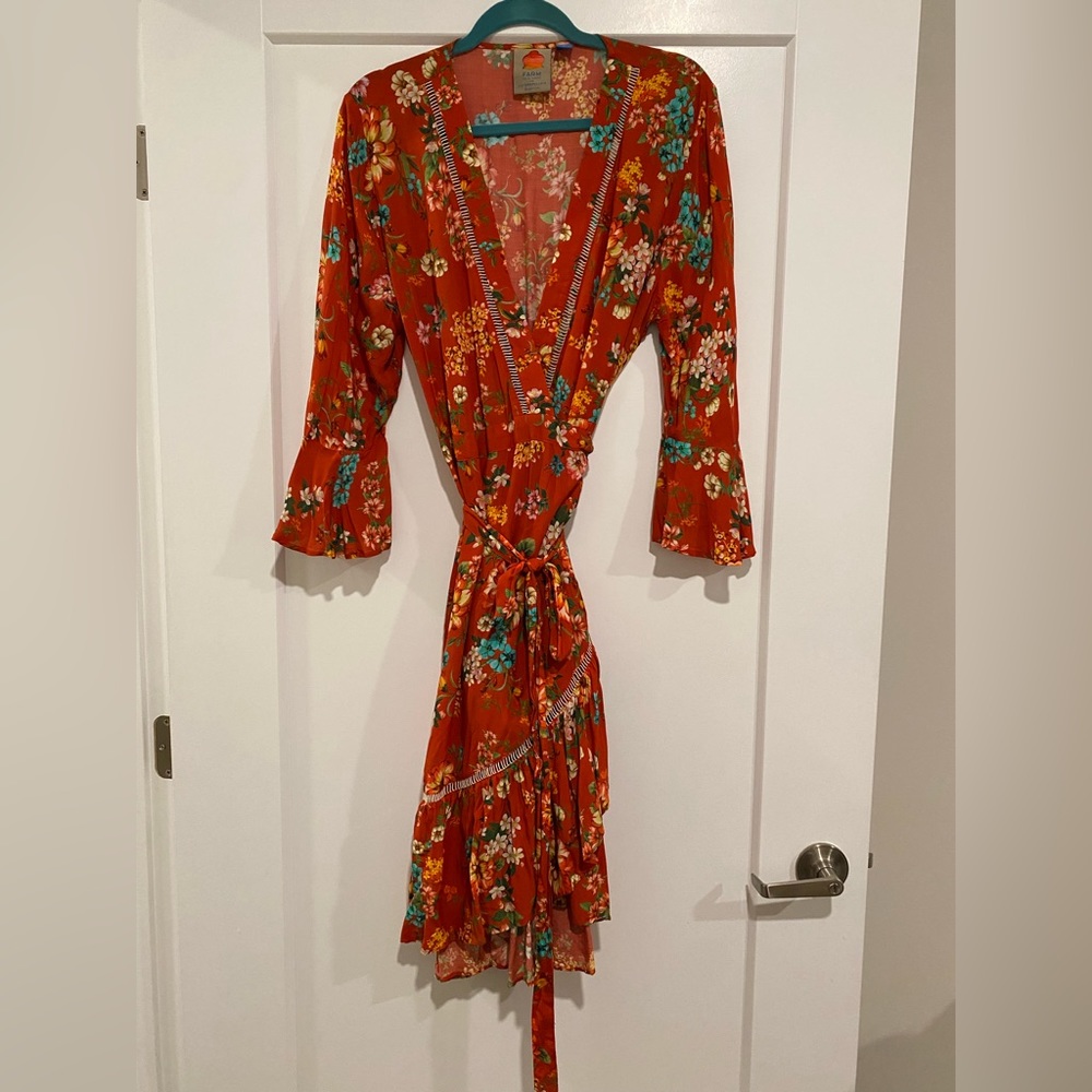 Farm Rio mini wrap dress in red print